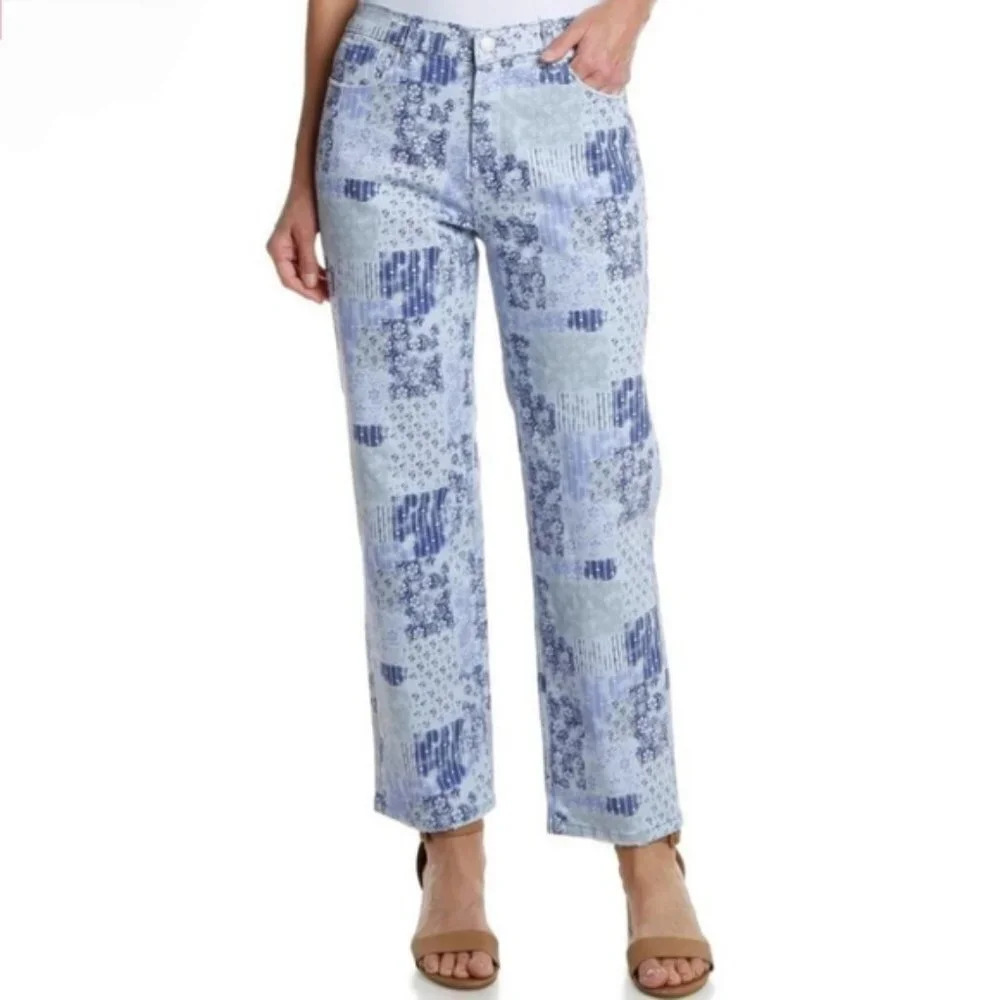 Kensie NWT High Rise Patchwork Indigo Combo Straight Leg Jeans